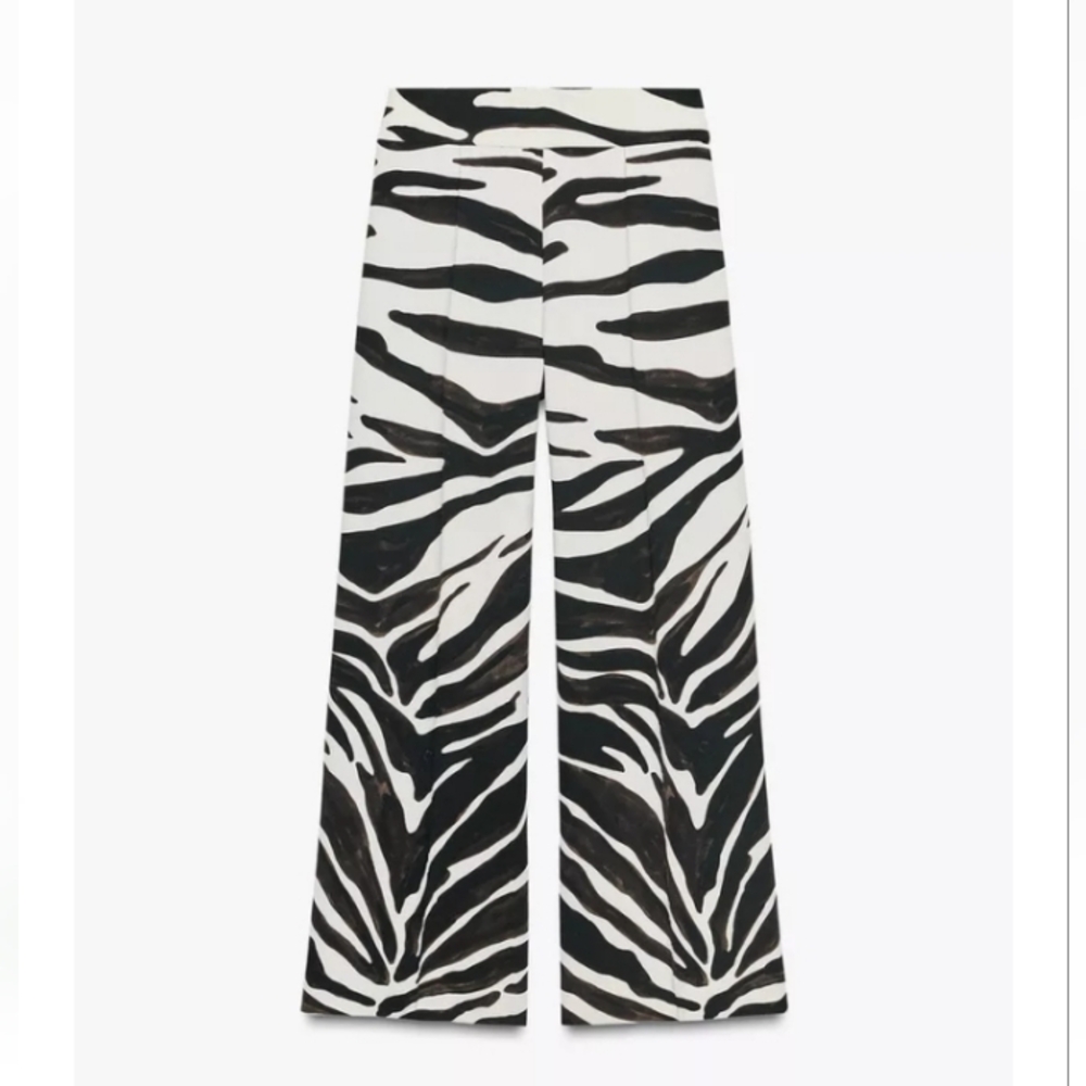 Zara Zw Collection Animal  Print High Waist Wide-Leg Pants